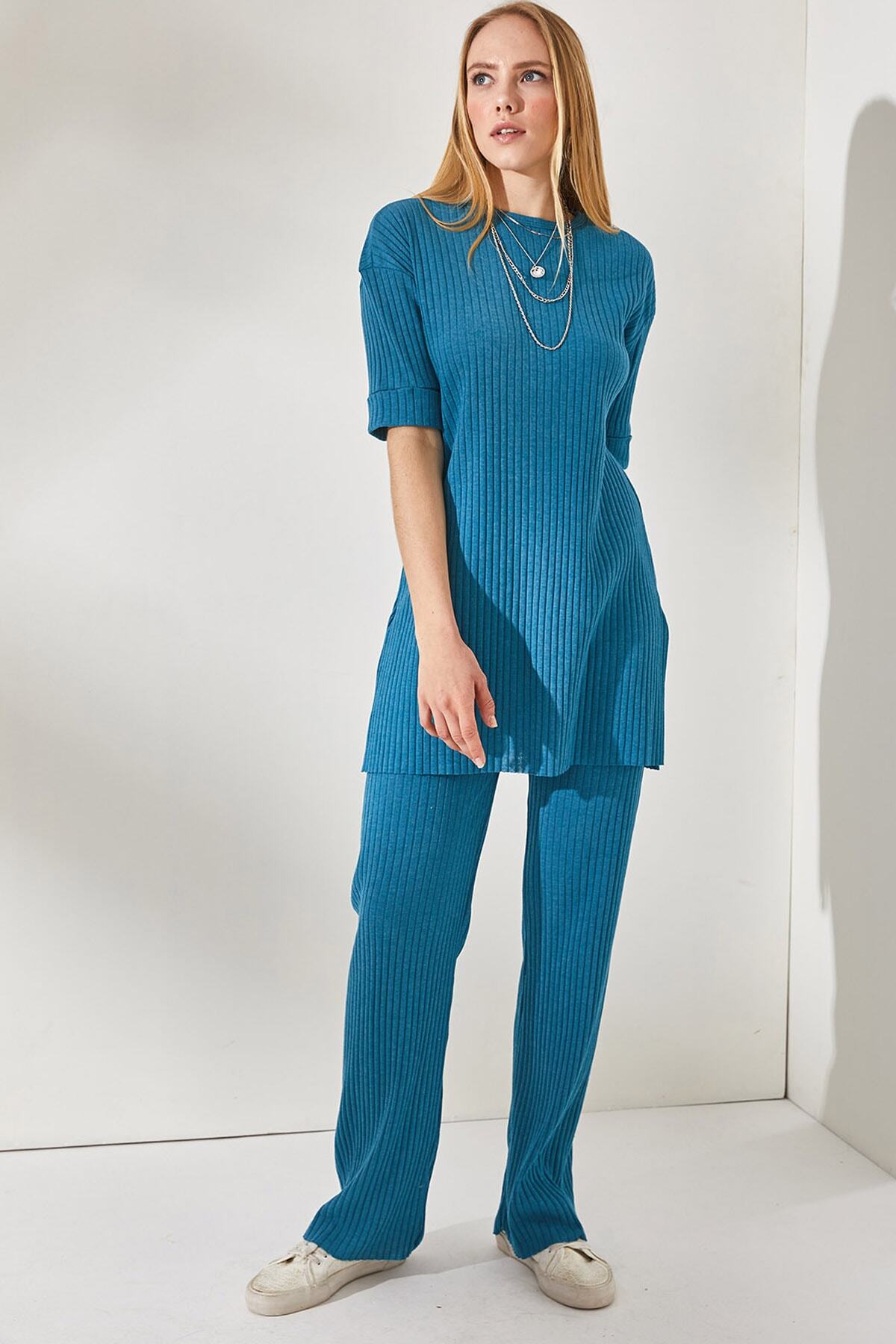 Olalook-Costum lycra indigo cu mânecă scurtă pentru femei TKM-19000191 3