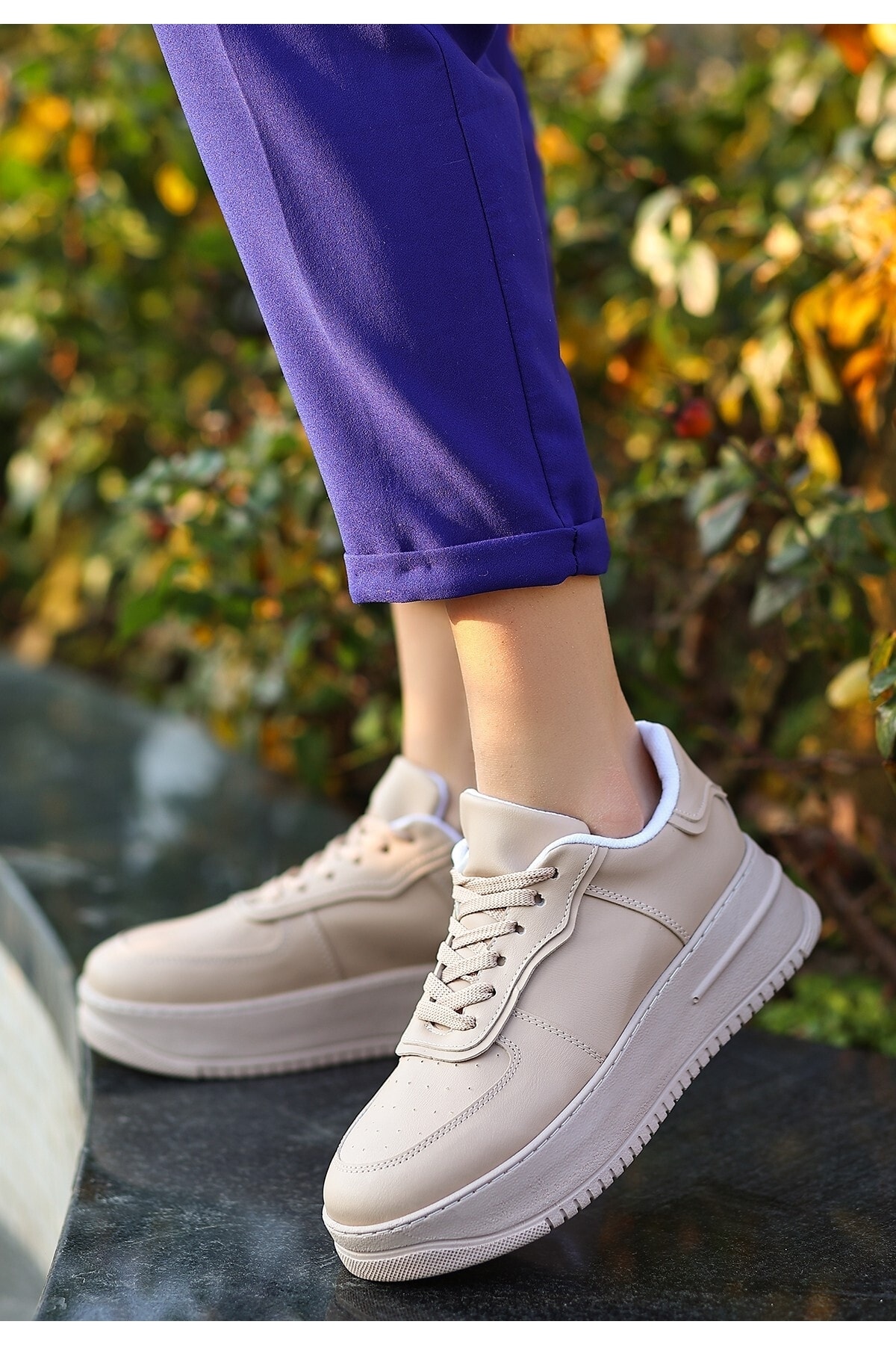 the lüx bi rose Wondi Nude Cilt Bağcıklı Spor Ayakkabı