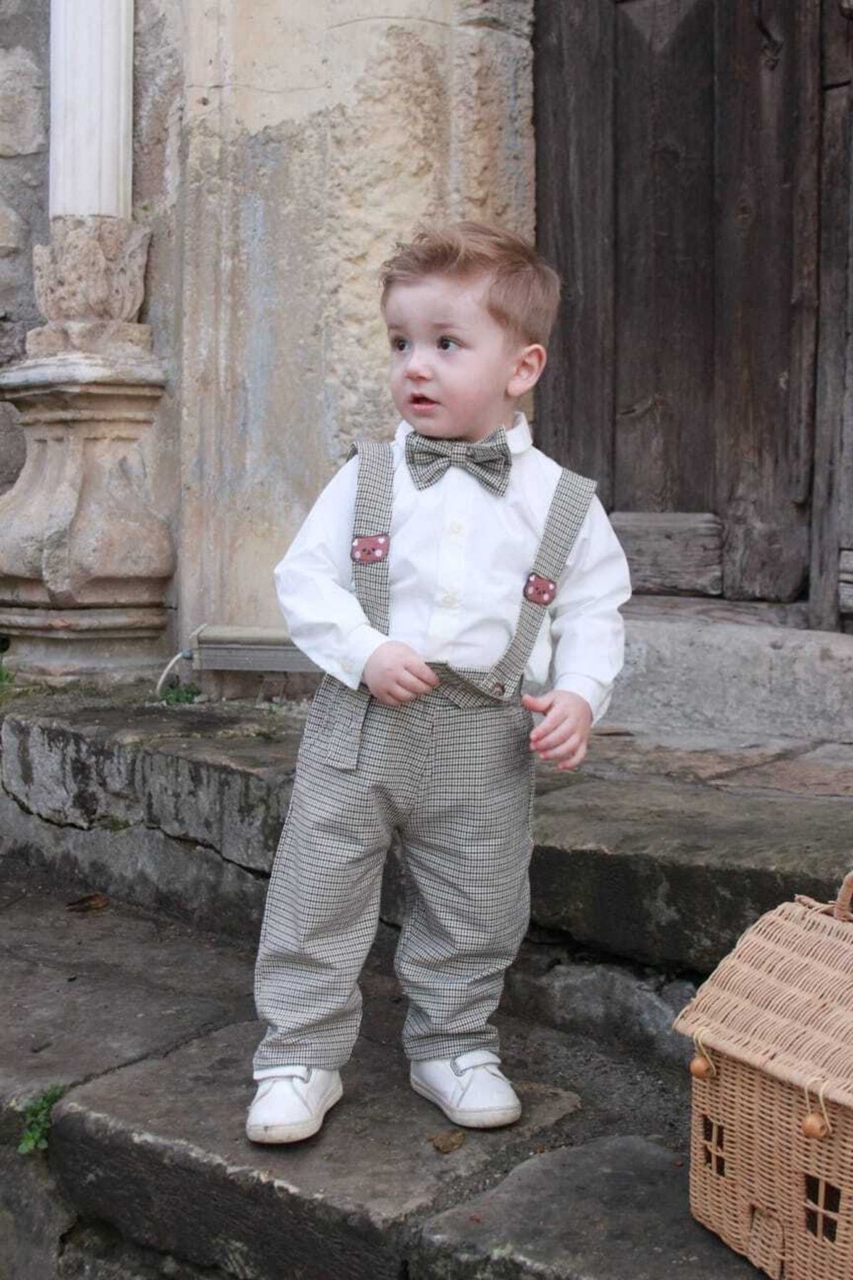Pink Hippo Kids Boy s Suit with Bow Tie Suspender Trousers and