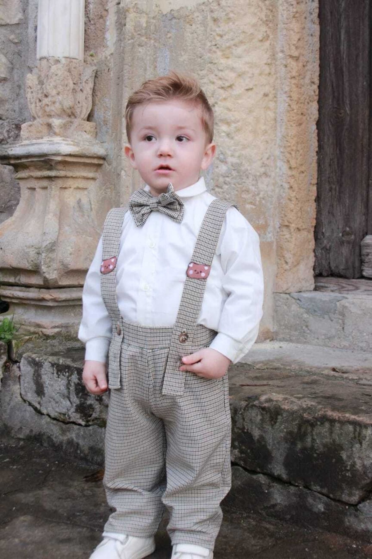 Pink Hippo Kids Boy s Suit with Bow Tie Suspender Trousers and