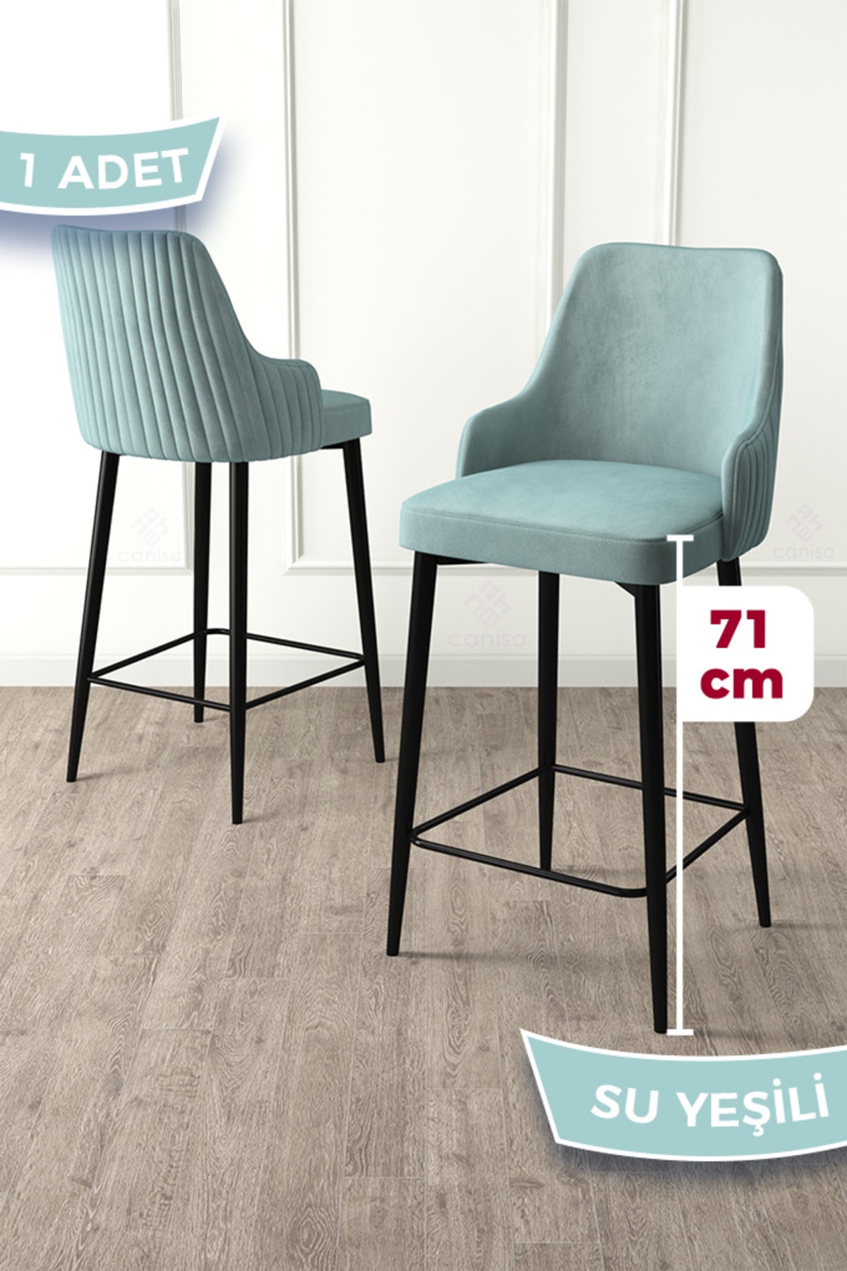 Enox Series, 1 Water Green Chair Dining Room Bar Chair, Babyface Fabric, Black Metal Feet