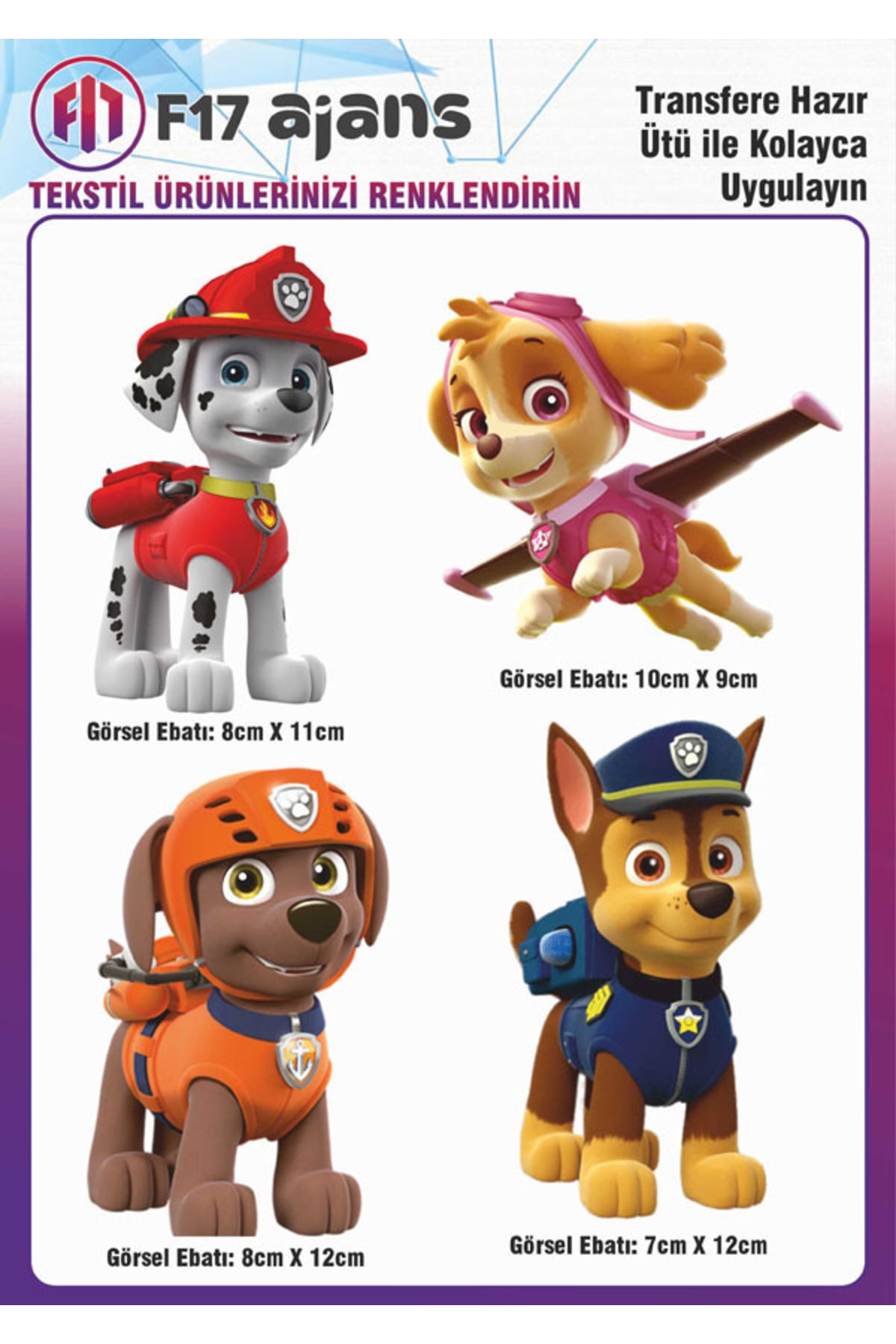 F17 Ajans Ütü Ile Yapışan Tekstil Dtf Baskı Görseli Paw Patrol