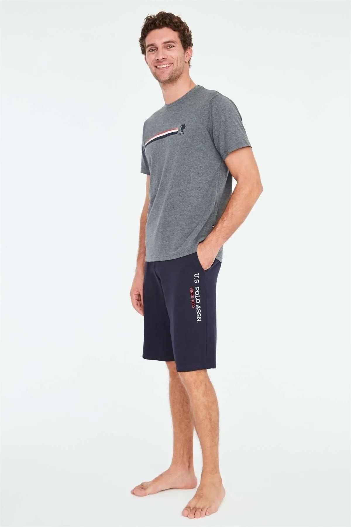 U.S. Polo Assn. ست تیشرت مردانه نخی آنتراسیت ملانژ