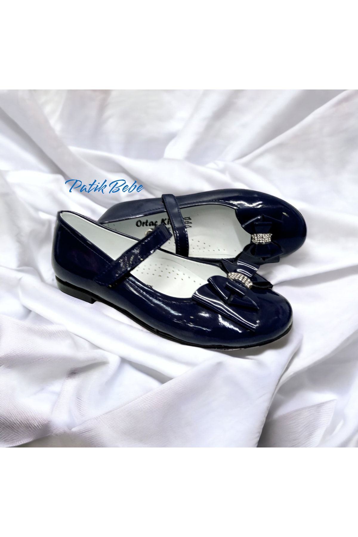PAT K BEBE Navy Blue Patent Leather Stone Detailed Orthopedic
