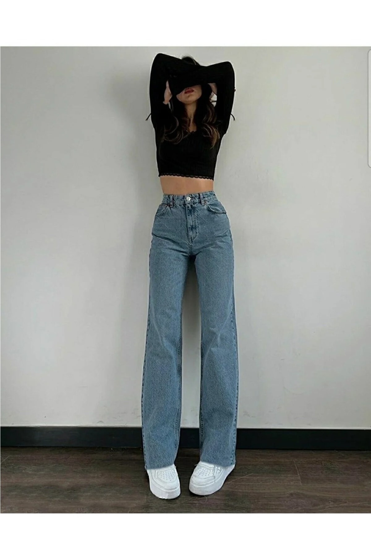 SANTA BELLA  Jili 90's Mavi Kar Yıkama Palazzo Jean Kadın Wide Leg Solmaz Toparlayıcı Kot Pantolon - Görsel 5