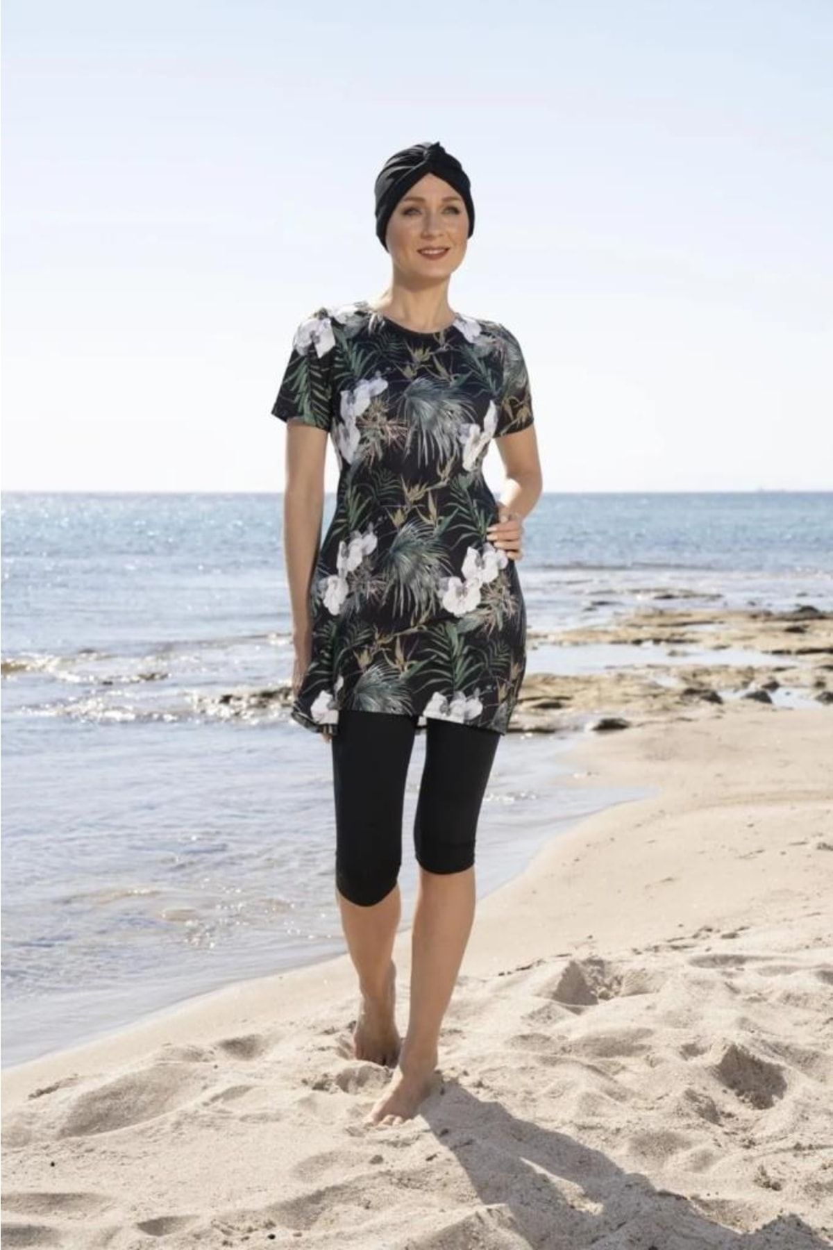 Estiva-23807 Black Short Sleeve Semi Covered Swimsuit 3
