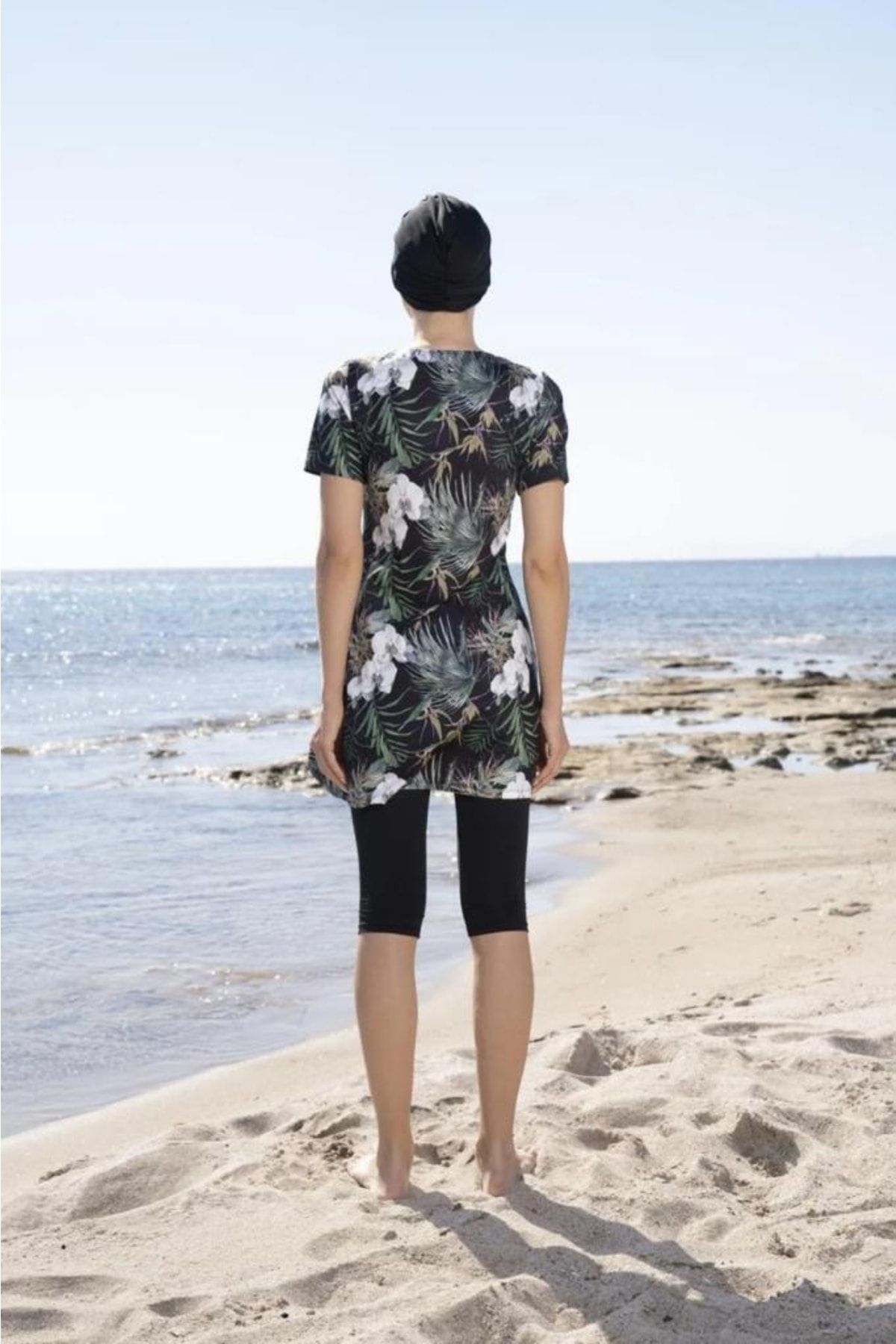 Estiva-23807 Black Short Sleeve Semi Covered Swimsuit 4