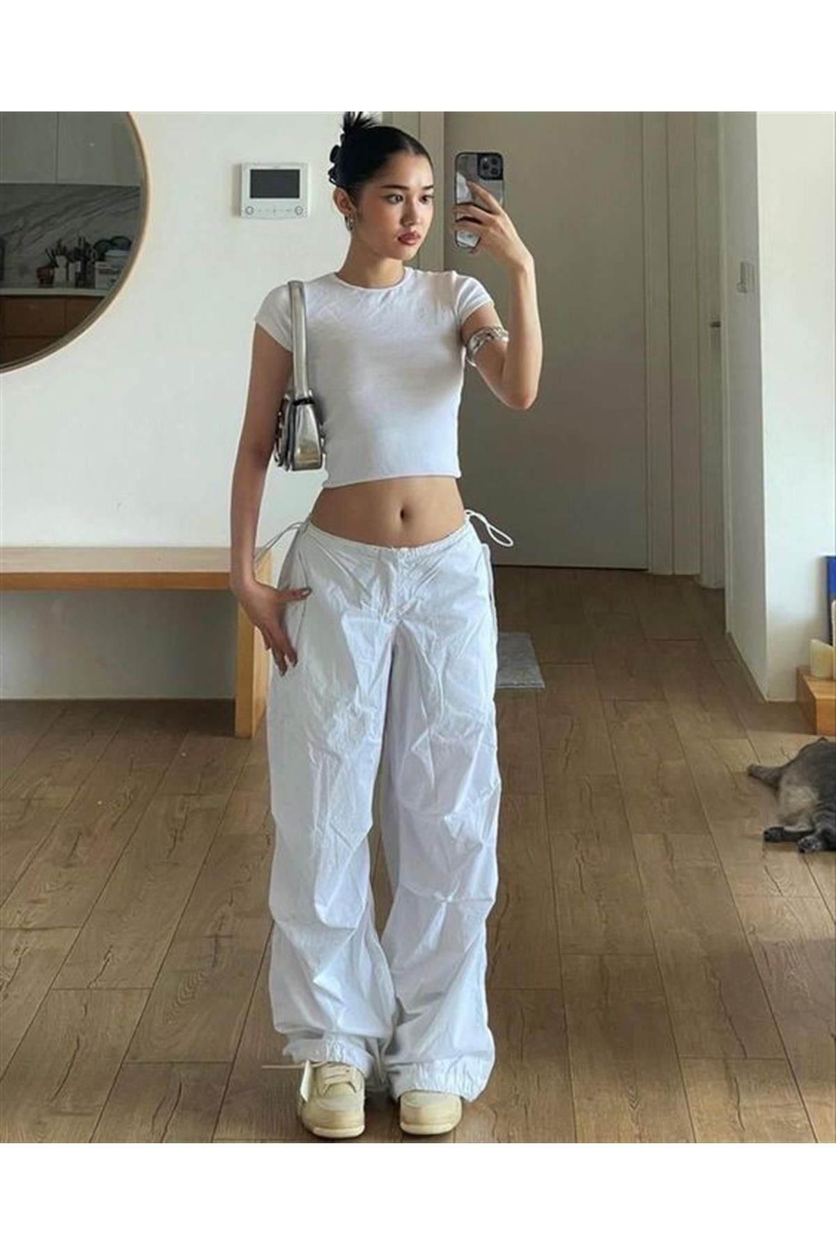Gofeel White Tactical Baggy Loose Fit Oversize Elastic Waist