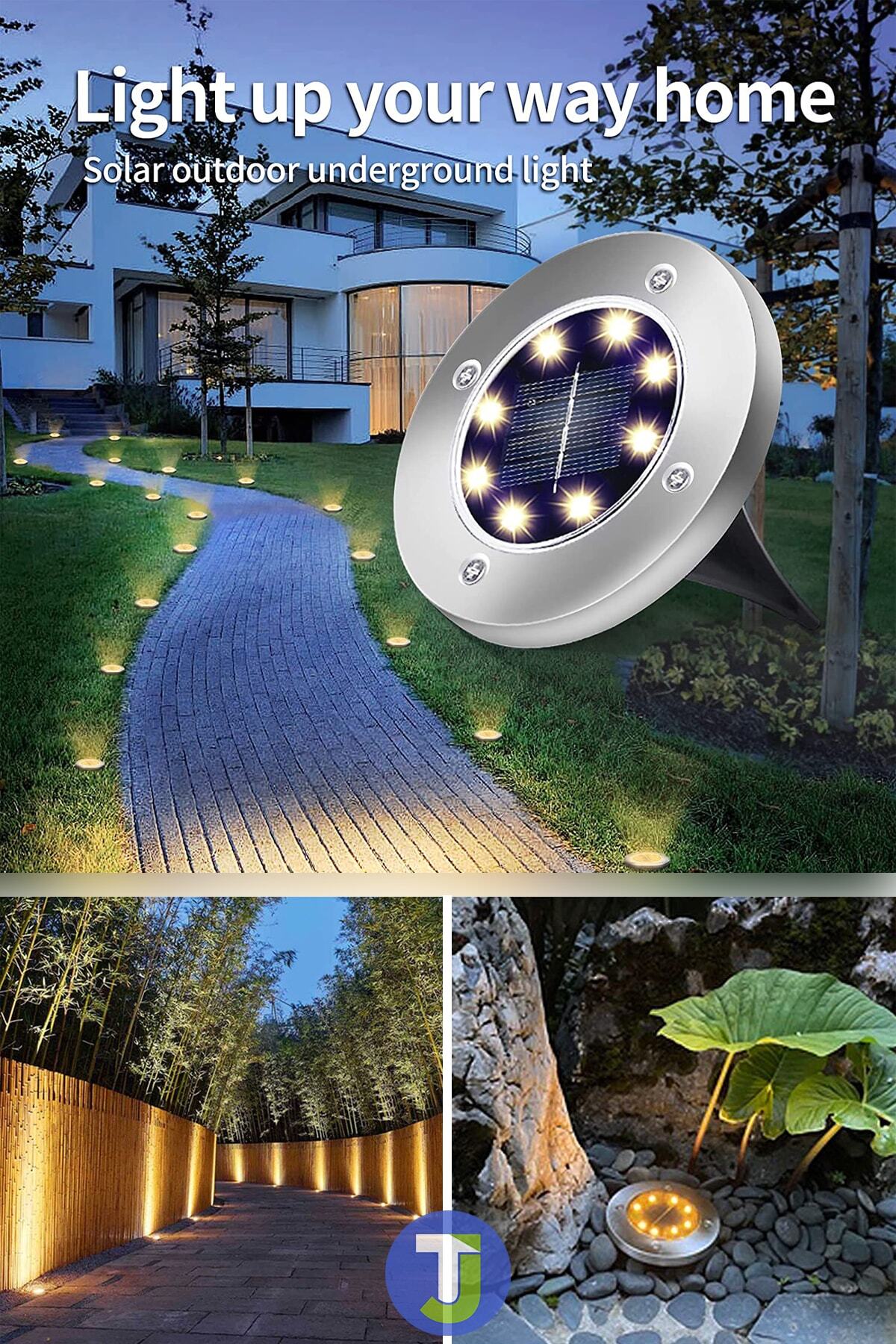 Technojet 1adet Sarı Işık Solar 8 Ledli Kazıklı Çim Zemin Bahçe Aydınlatma Güneş Enerjili 3w