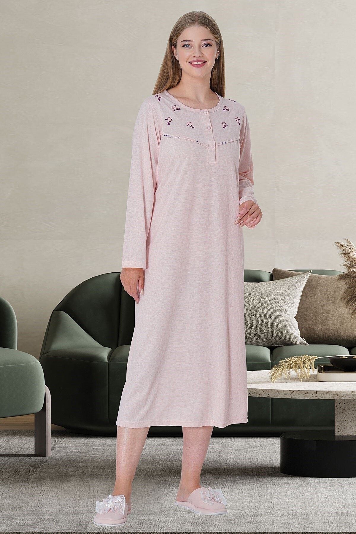 by GP Mecit Women s Pink Long Sleeve Plus Size Nightgown Mecit