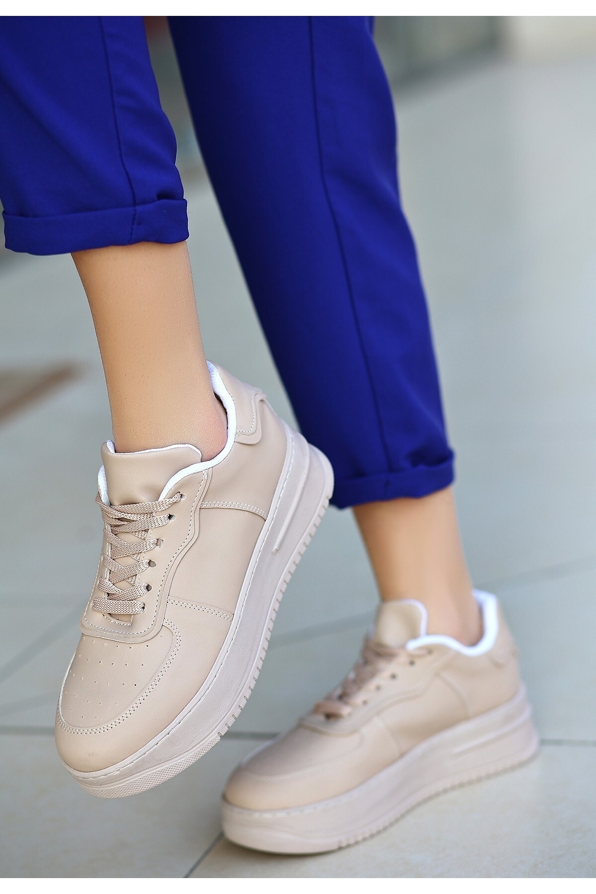 the lüx bi rose Wondi Nude Cilt Bağcıklı Spor Ayakkabı