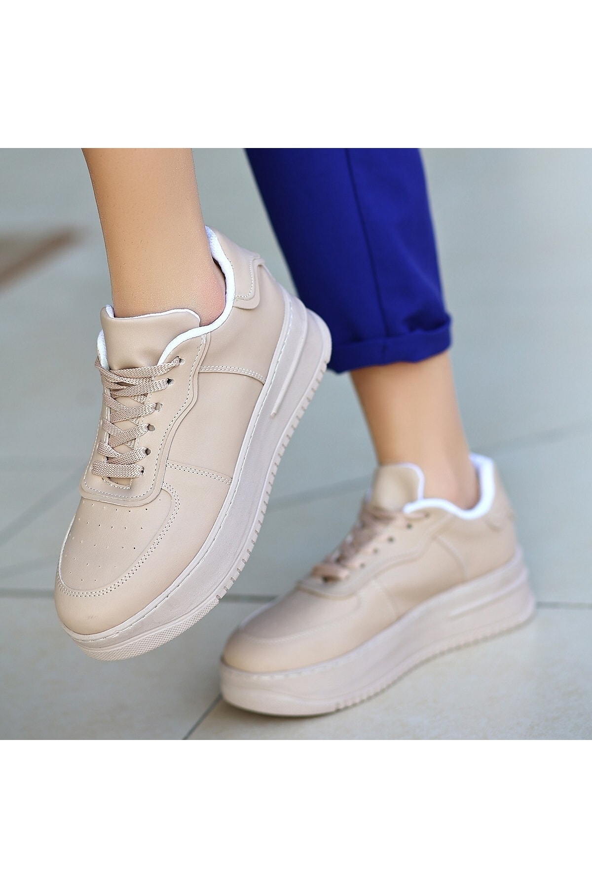 the lüx bi rose Wondi Nude Cilt Bağcıklı Spor Ayakkabı