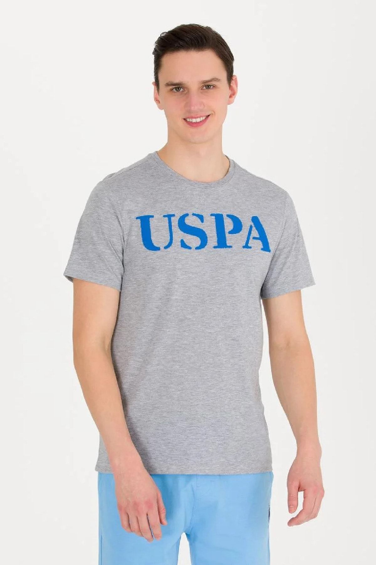 تی شرت خاکستری مردانه تیشرت یقه خدمه پایه اورجینال U.S. Polo Assn.