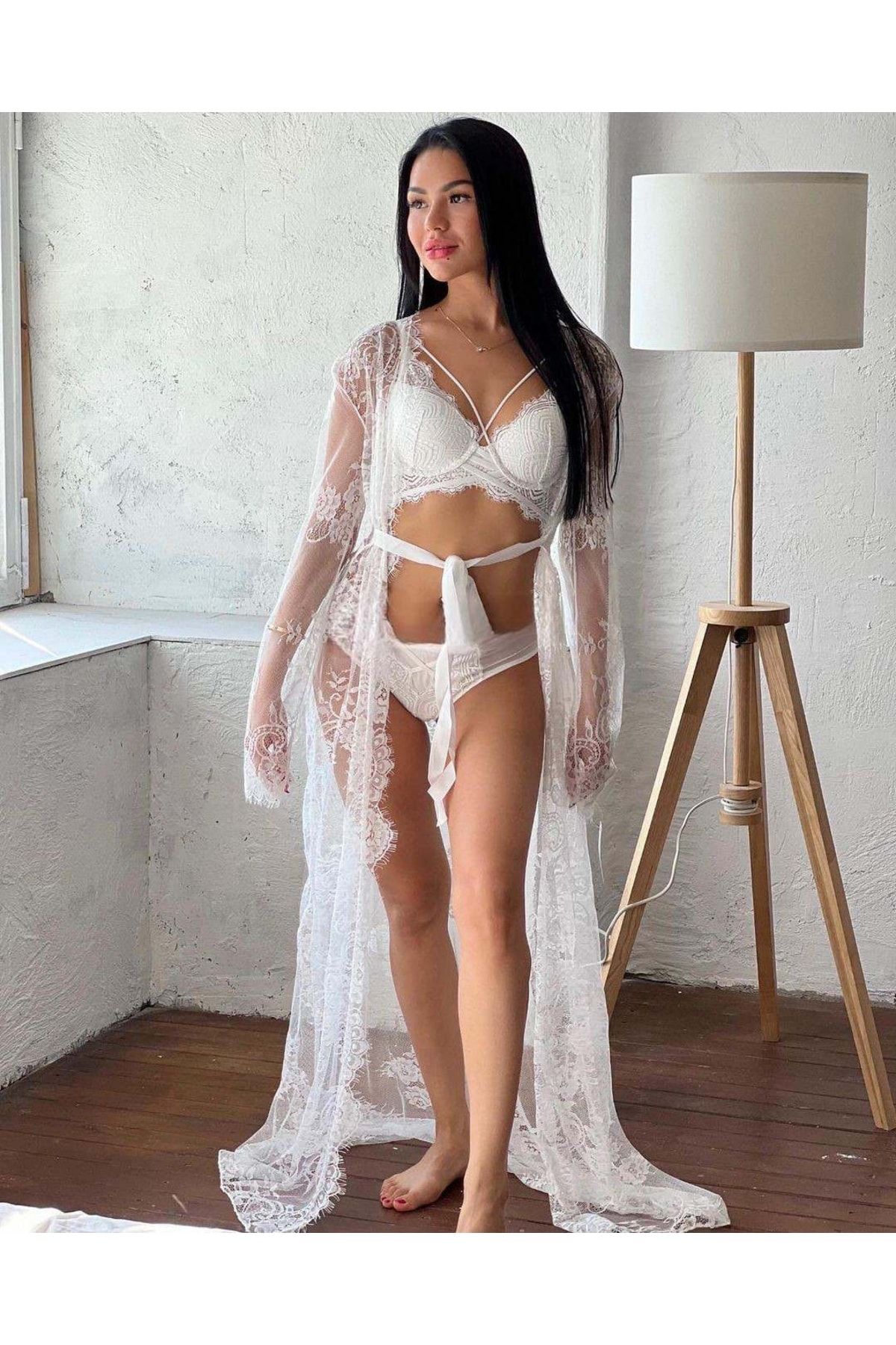 nuri giyim Long Lace Dressing Gown Trendyol