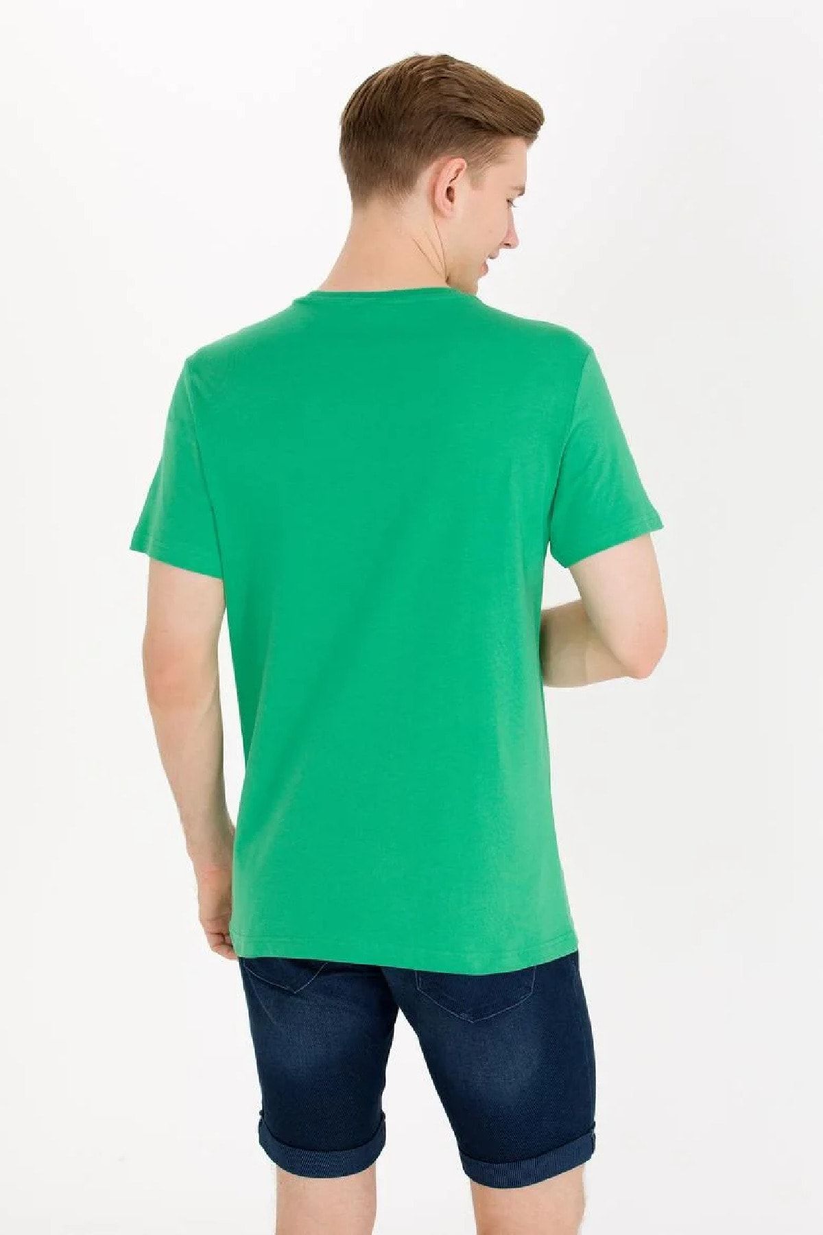 تی شرت سبز مردانه تیشرت یقه خدمه پایه اورجینال U.S. Polo Assn.