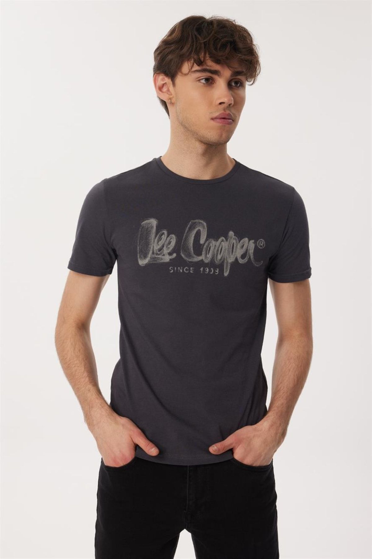 تی شرت خاکستری مردانه Drawlogo O Yaka Arrasisit Lee Cooper