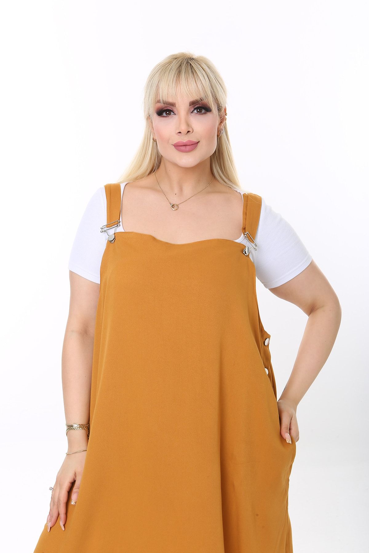 XL Modam Plus Size Jumpsuit Yellow Plus Size Trendyol