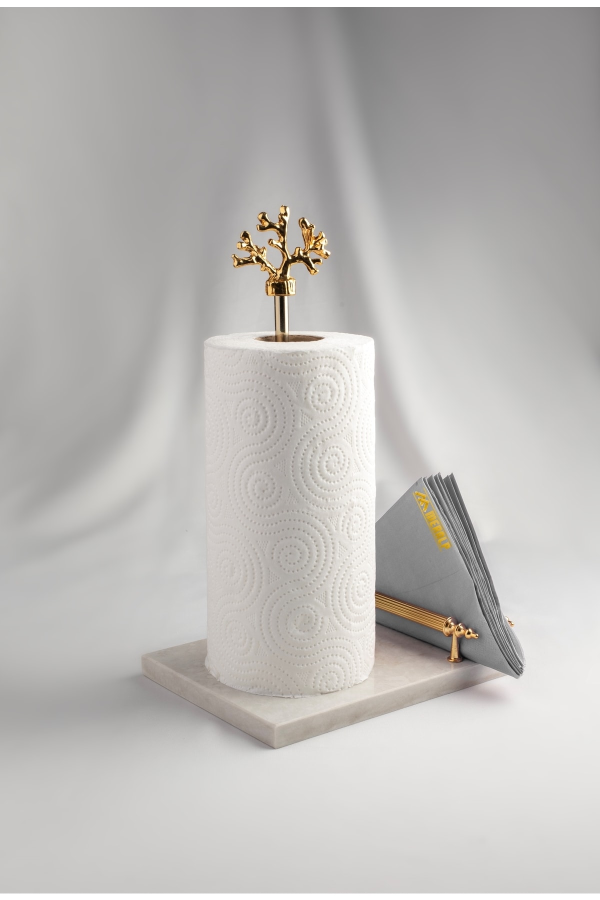 Marble Gold Roll Towel Hanger And Napkin Holder , Metal Profile Handle