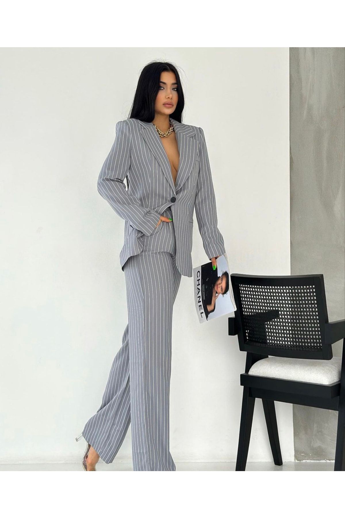 Women's Suit 2-piece Suit Fashionable Striped Double-breasted Slim Fit  Handsome Lapel Collar Heroic Suitable for Business Ladies - AliExpress