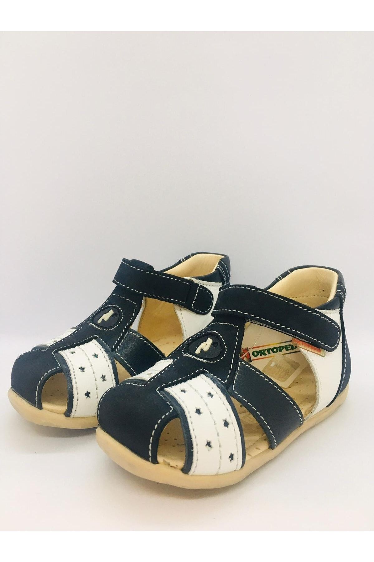 Ortopedia-Orthopedic Leather Kids Sandals 605 - Navy Blue White 2