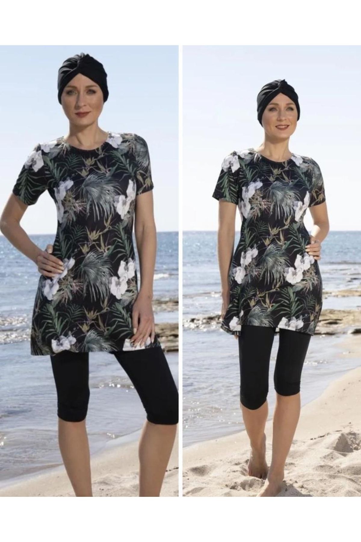 Estiva-23807 Black Short Sleeve Semi Covered Swimsuit 2