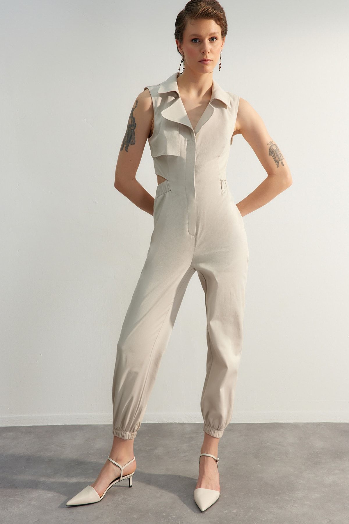 Topshop cream boiler suit top