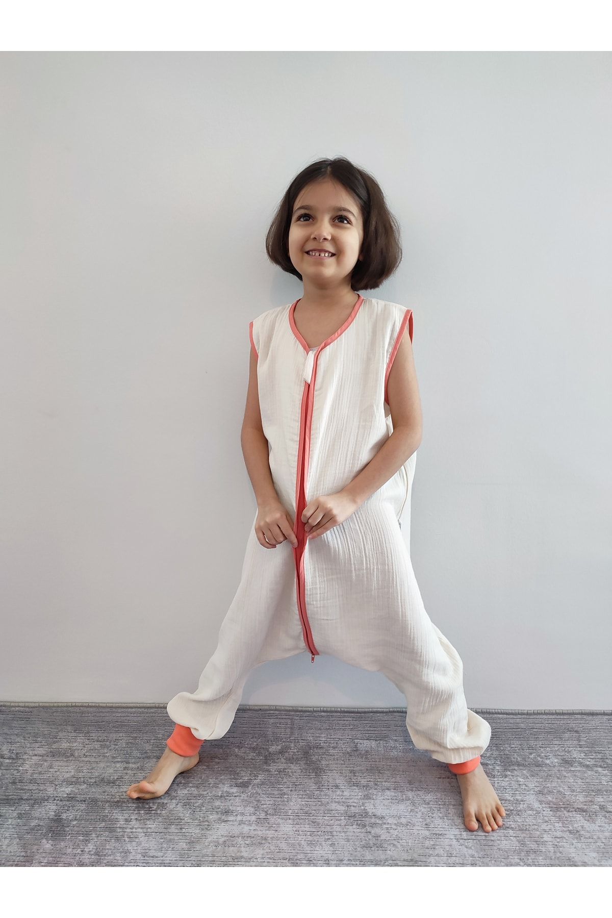 Yazlık Kolsuz Müslin Bebek Çocuk Uyku Tulumu %100 Pamuk Kumaş