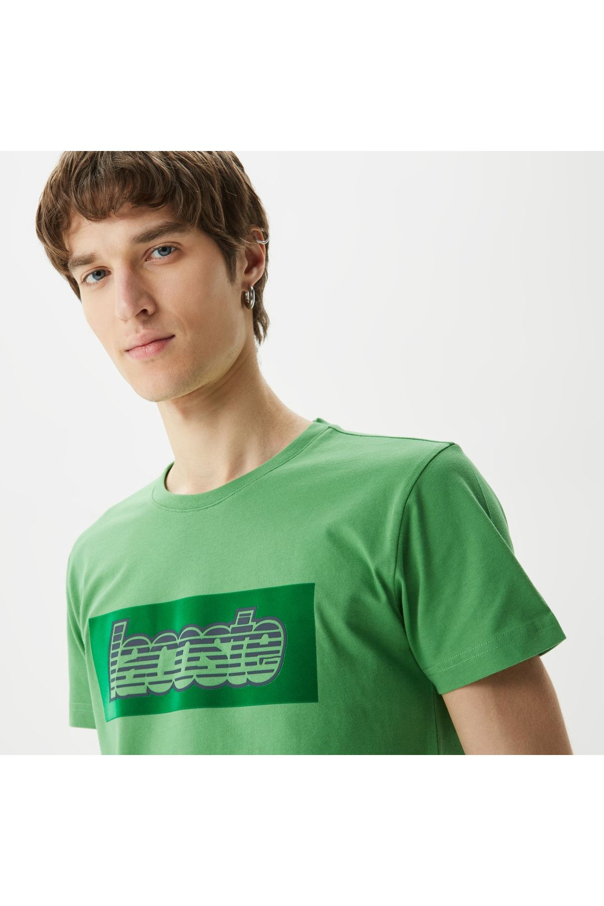 Lacoste یقه دوچرخه مناسب مردانه تی شرت سبز چاپ شده