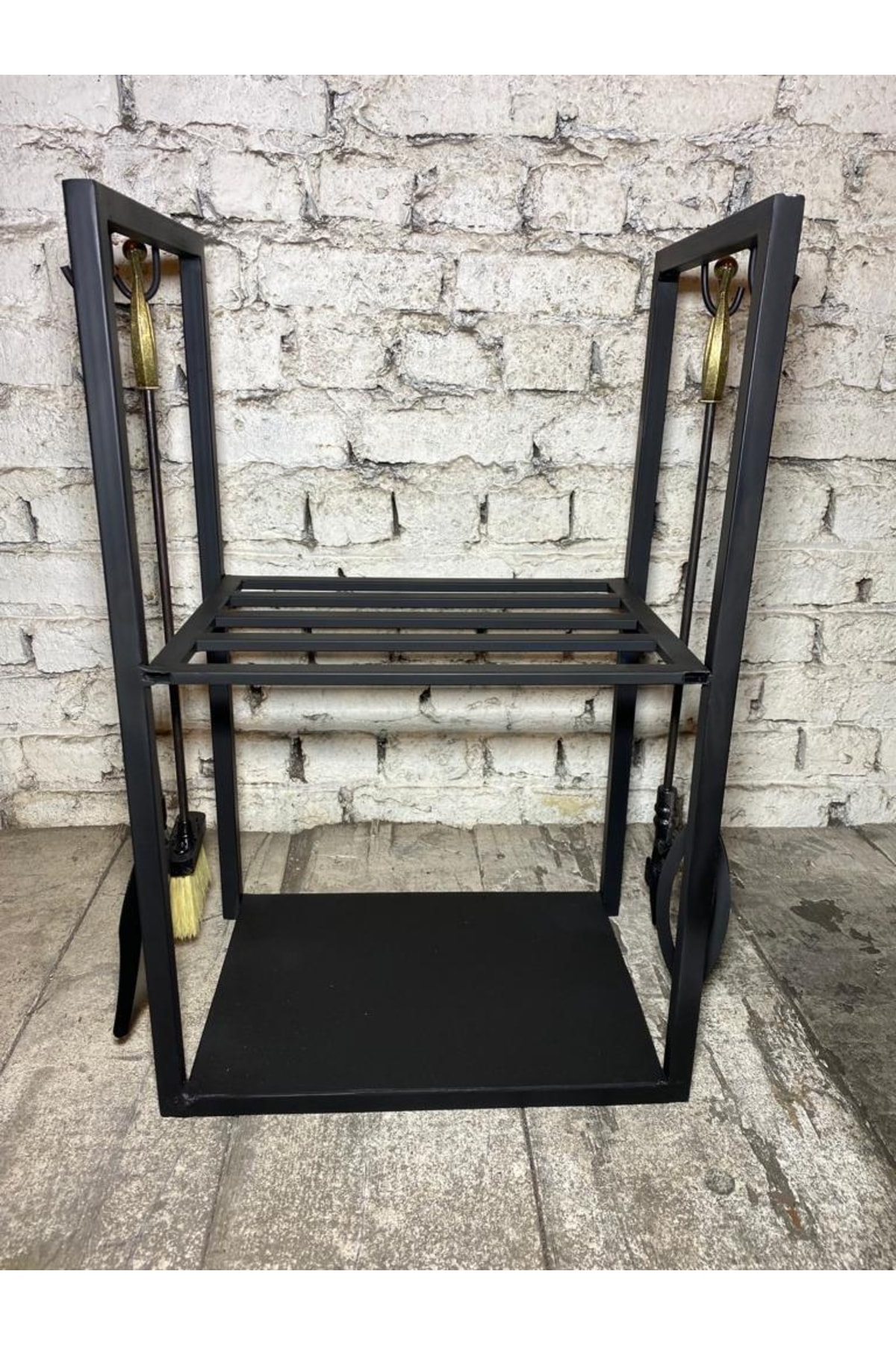 Dekoratif Metal Odunluk Maşa Takımı Kombine Model 3