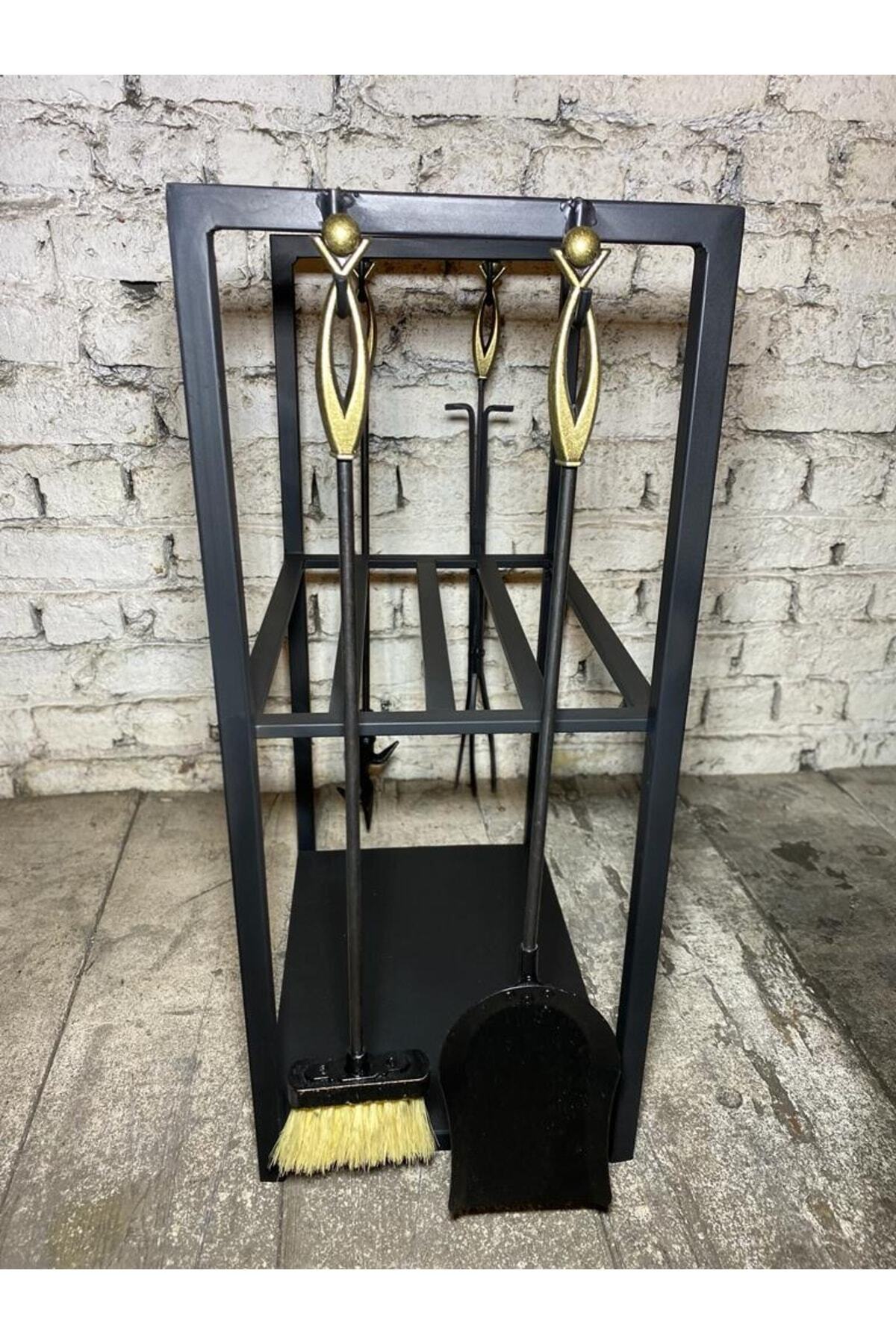 Dekoratif Metal Odunluk Maşa Takımı Kombine Model 4