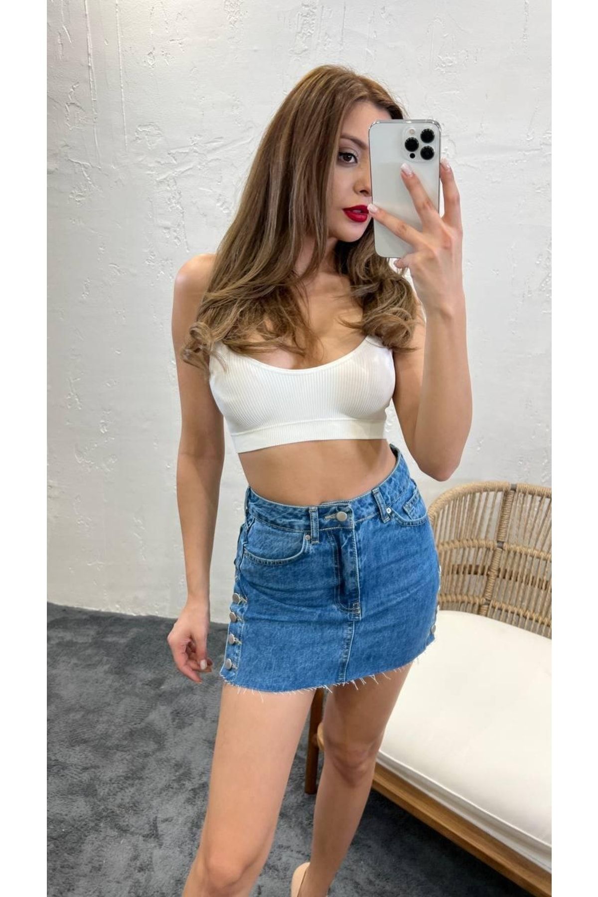 Denim mini skirt crop top 2025