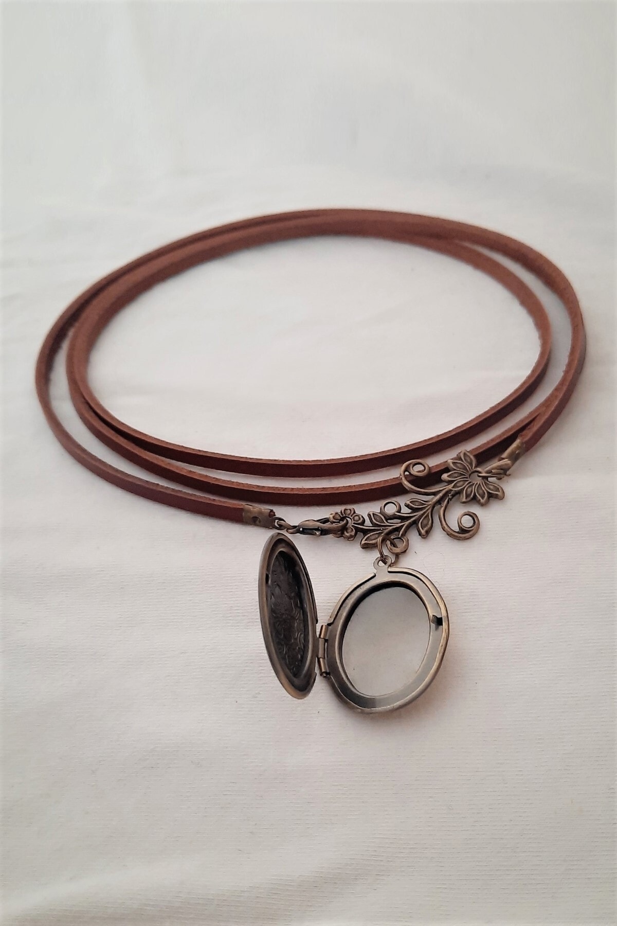 Kahverengi Gercek Deri Choker Kolye 6