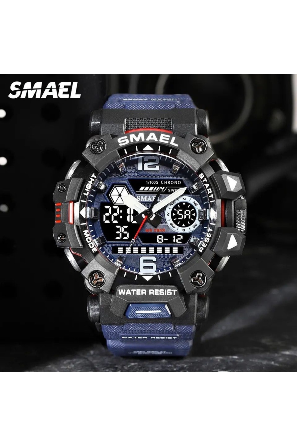 SMAEL 8072 Orologio Sportivo Uomo, Display Analogico-Digitale, 50m Impermeabile, Cronometro E Sveglia, Cinturino Robusto (Nero/Oro)