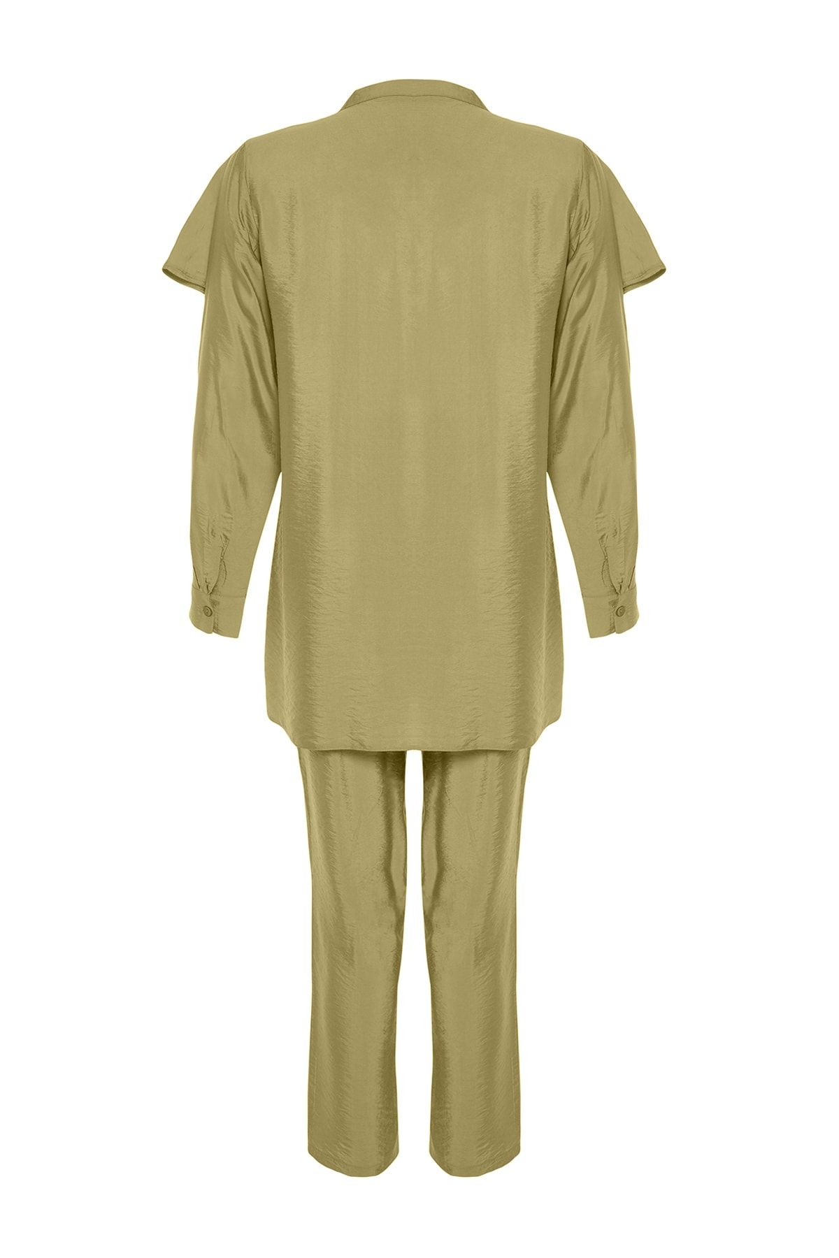 Trendyol Modest-Ölgrünes gewebtes Hemd-Hosen-Set mit Schwungrad-Details TCTSS23US00091 8