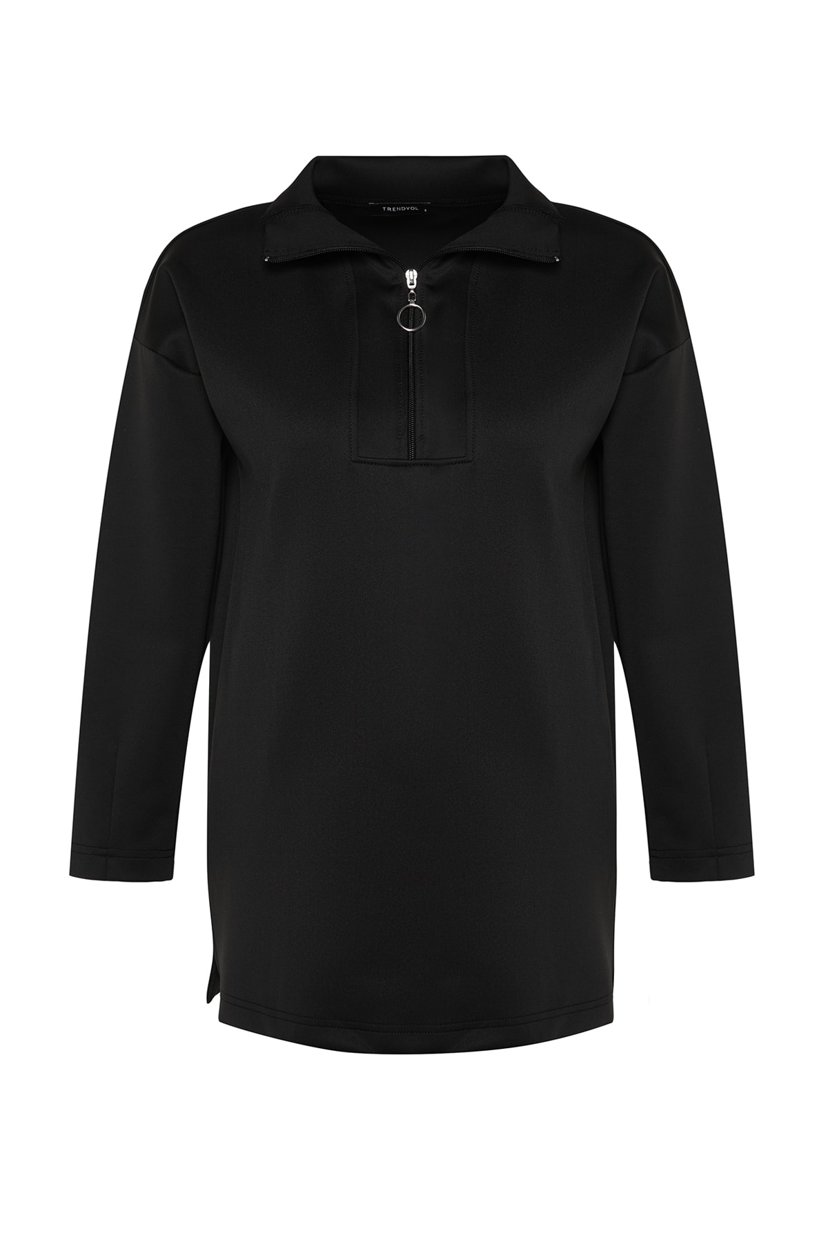 Trendyol Modest-Oversize czarna bluza nurkowa - zamek błyskawiczny, kołnierz nurkowy TCTAW23TW00198 7