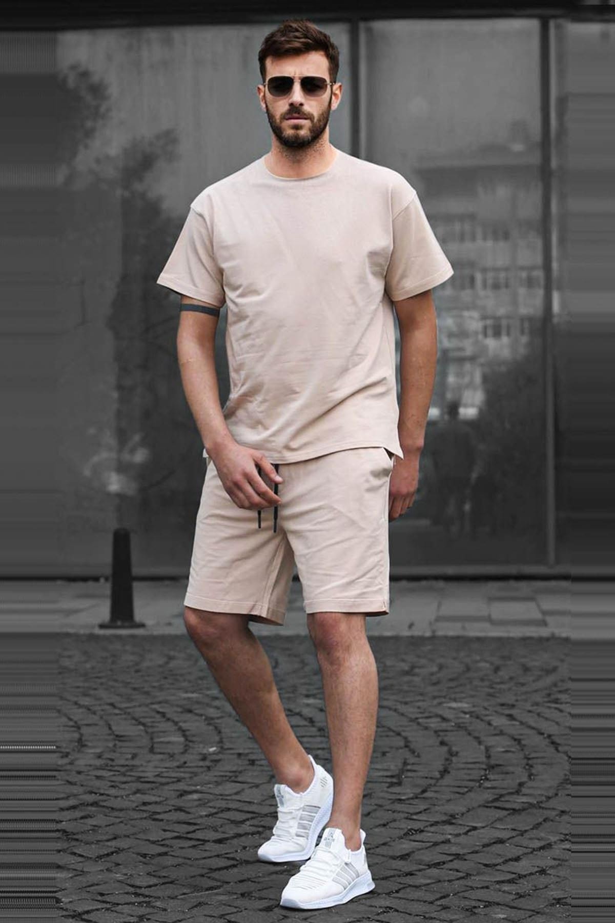 Beige Basic Men's Shorts Set 5920