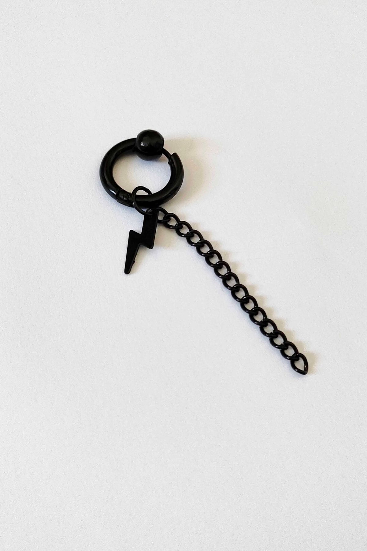 TREND COLLECTİON-Black Lightning Shaped Dangle Unisex Steel Earrings 2