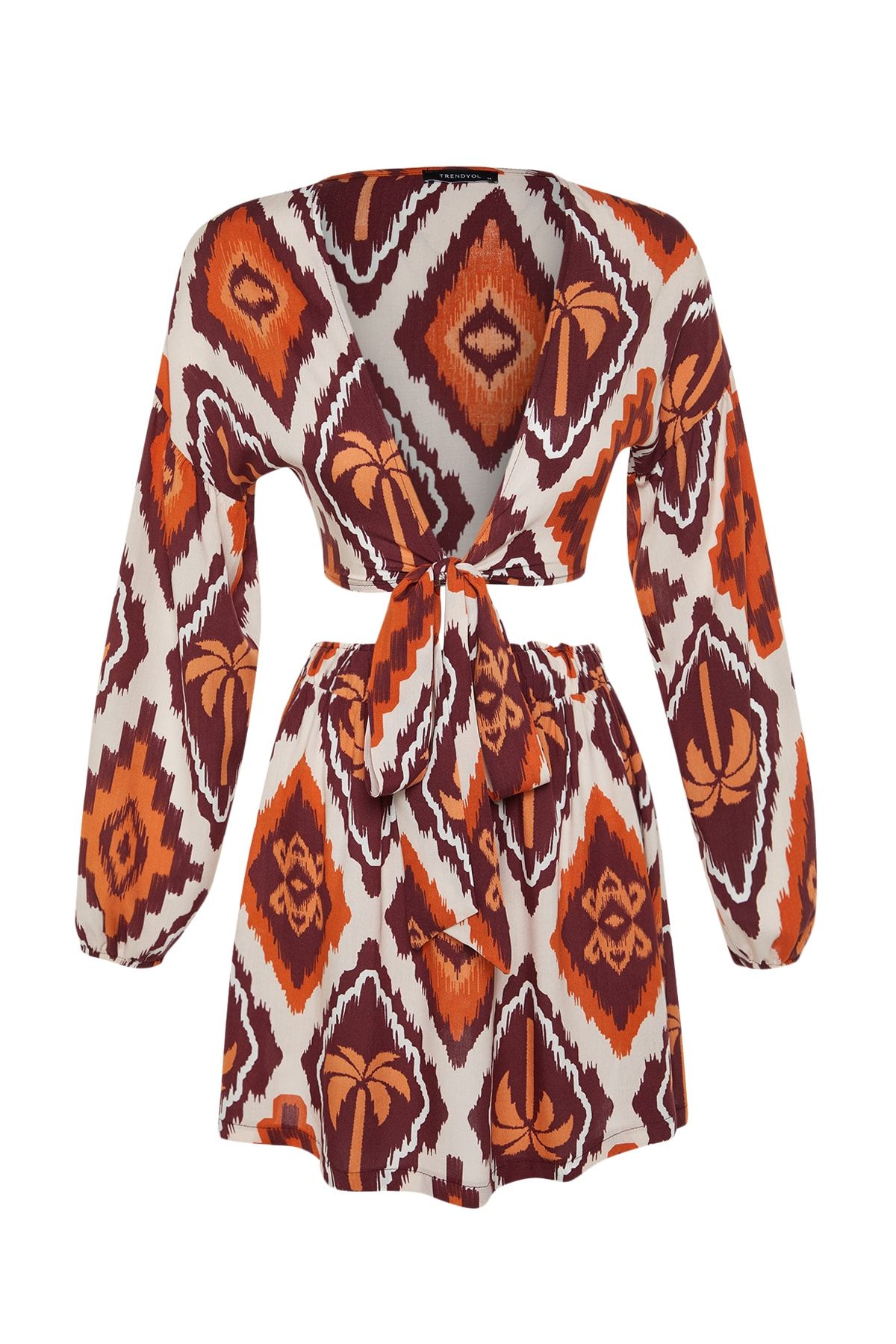 Trendyol Collection-Tropical Patterned Woven Tied Blouse Skirt Set TBESS23AU00090 7