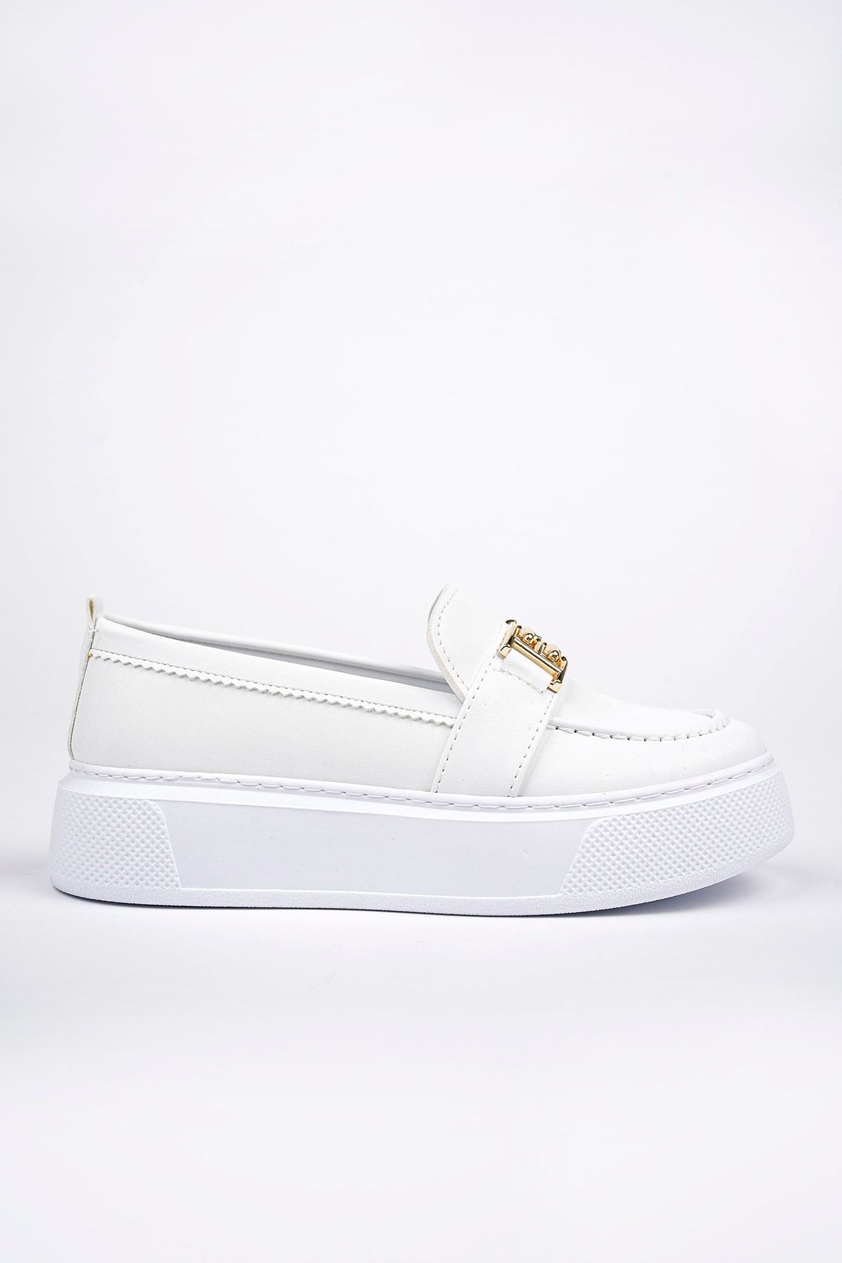 Freemax-Pantofi oxford casual de damă cu talpă înaltă din polietilenă, cu cataramă metalică, alb 4