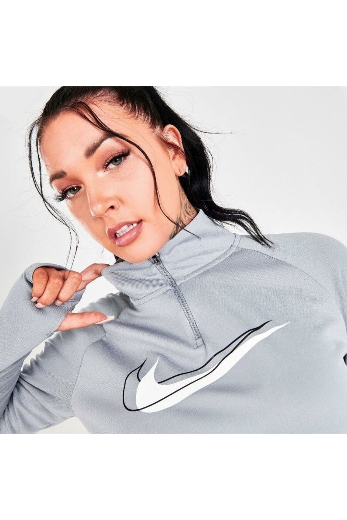 Nike grey sale half zip women's