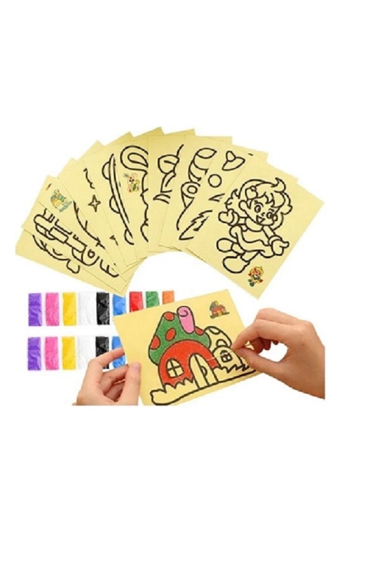 W-desing 5 Adet Büyük Boy Kaliteli Kum Boyama Seti, A4 Boyutunda Renkli Kumlu Set - 1