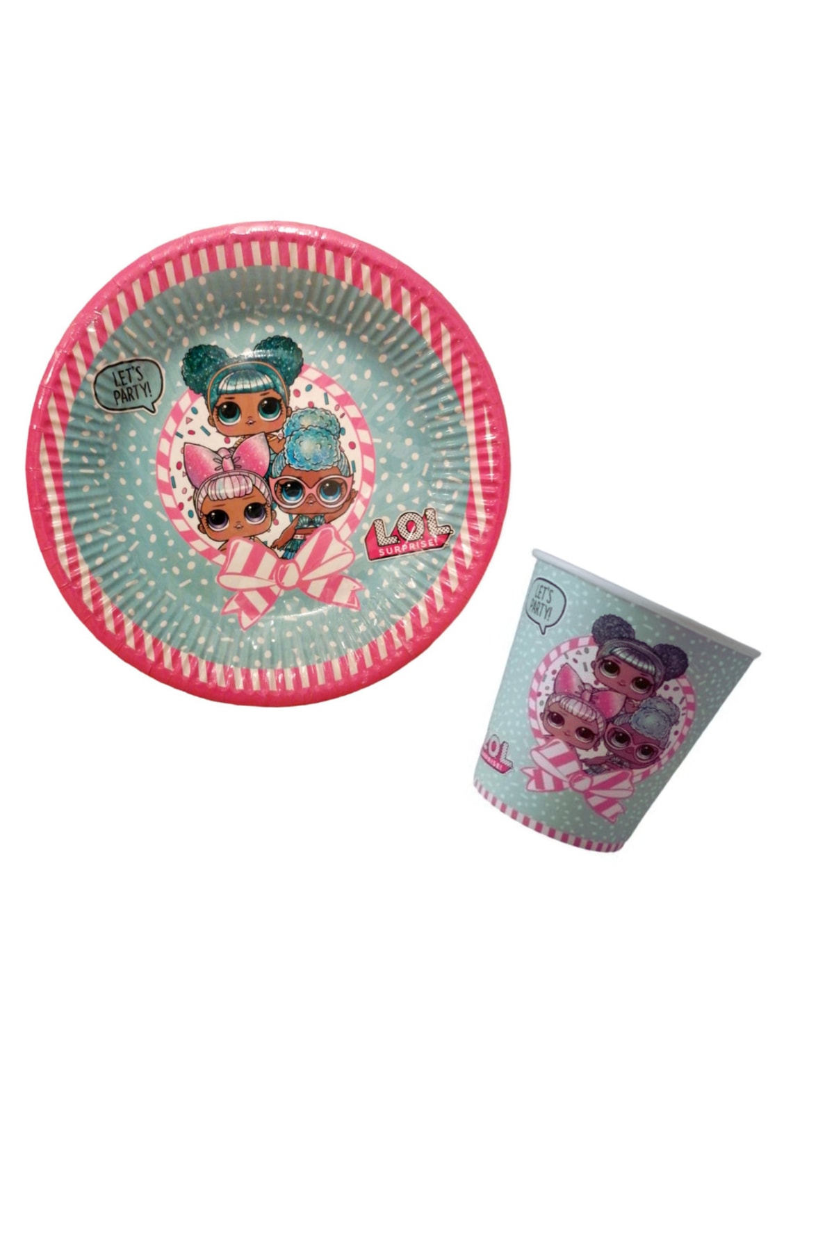 booddie Lol Bebek Karton Tabak Bardak Seti Doğum Günü Konsepti & Lol Bebek Temalı Parti Tabak Seti 8'li