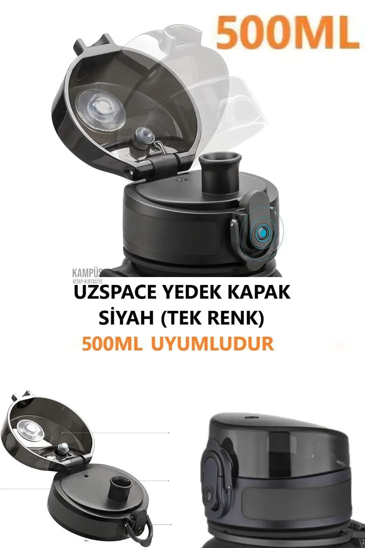 Uzspace 500ml -uyumlu Yedek Kapak --sadece Ile Uyumludur--tek Renk Siyah
