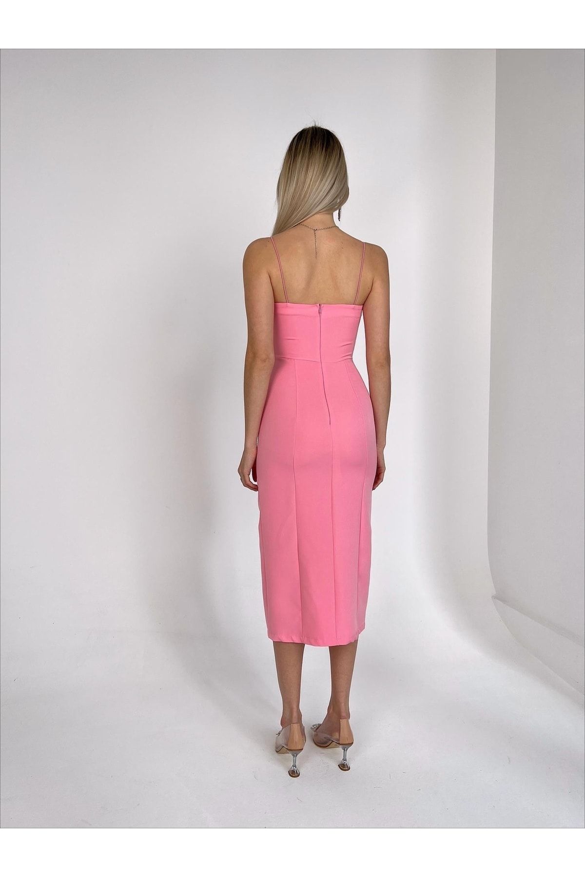 NARKO-Botte Solid Color Front Slit Strapless Thin Rope Strap Midi Length Unlined Dress 6