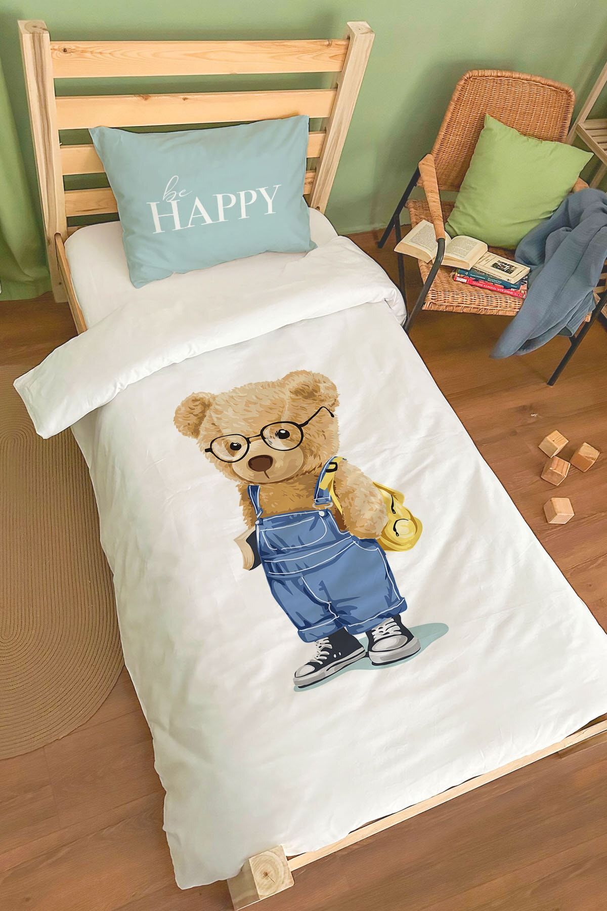 Tu ba Ku u Organic Single Duvet Cover Set Pure Baby Series Teddy Bear with Salopet Trendyol