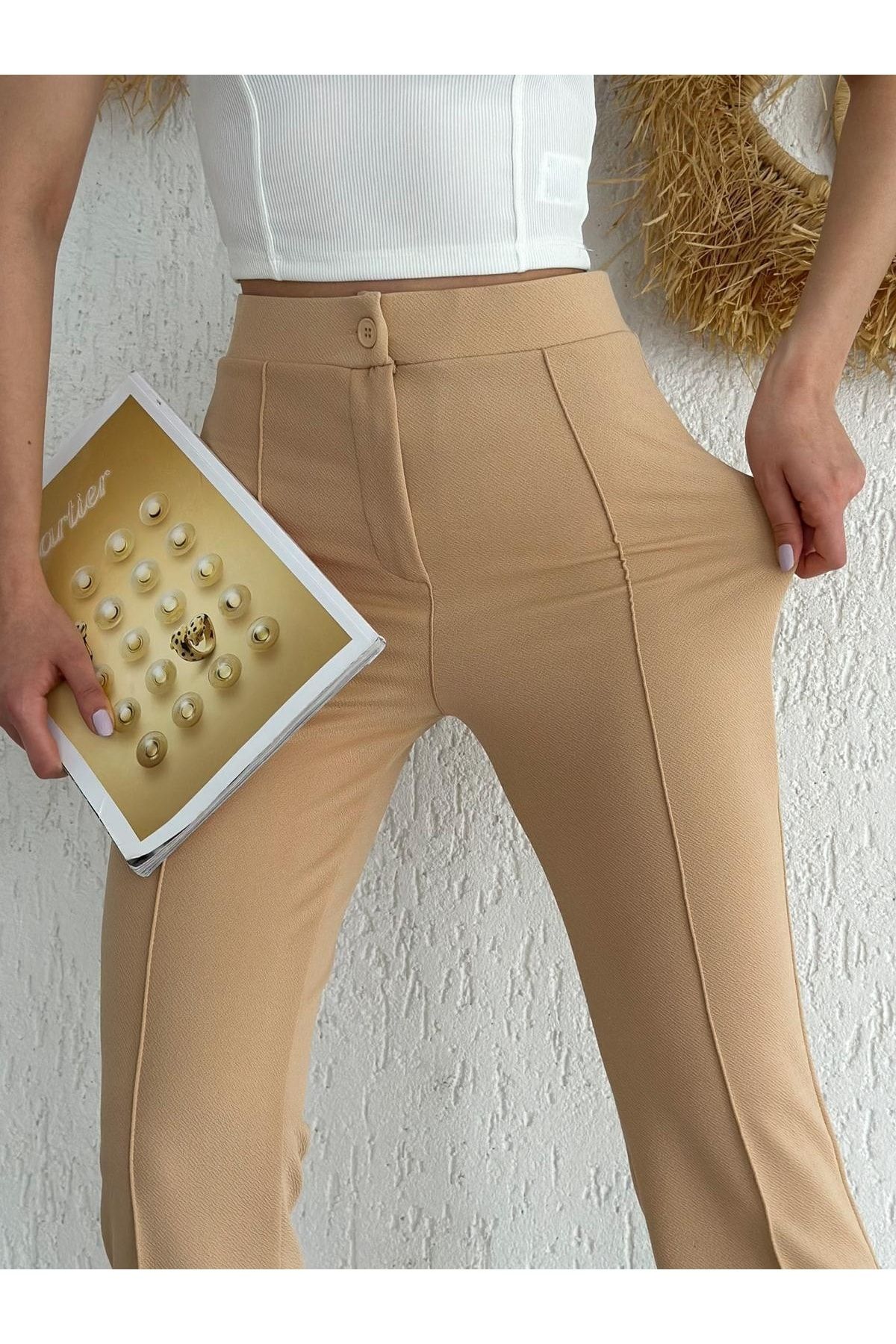 Women's beige High Waisted Pants