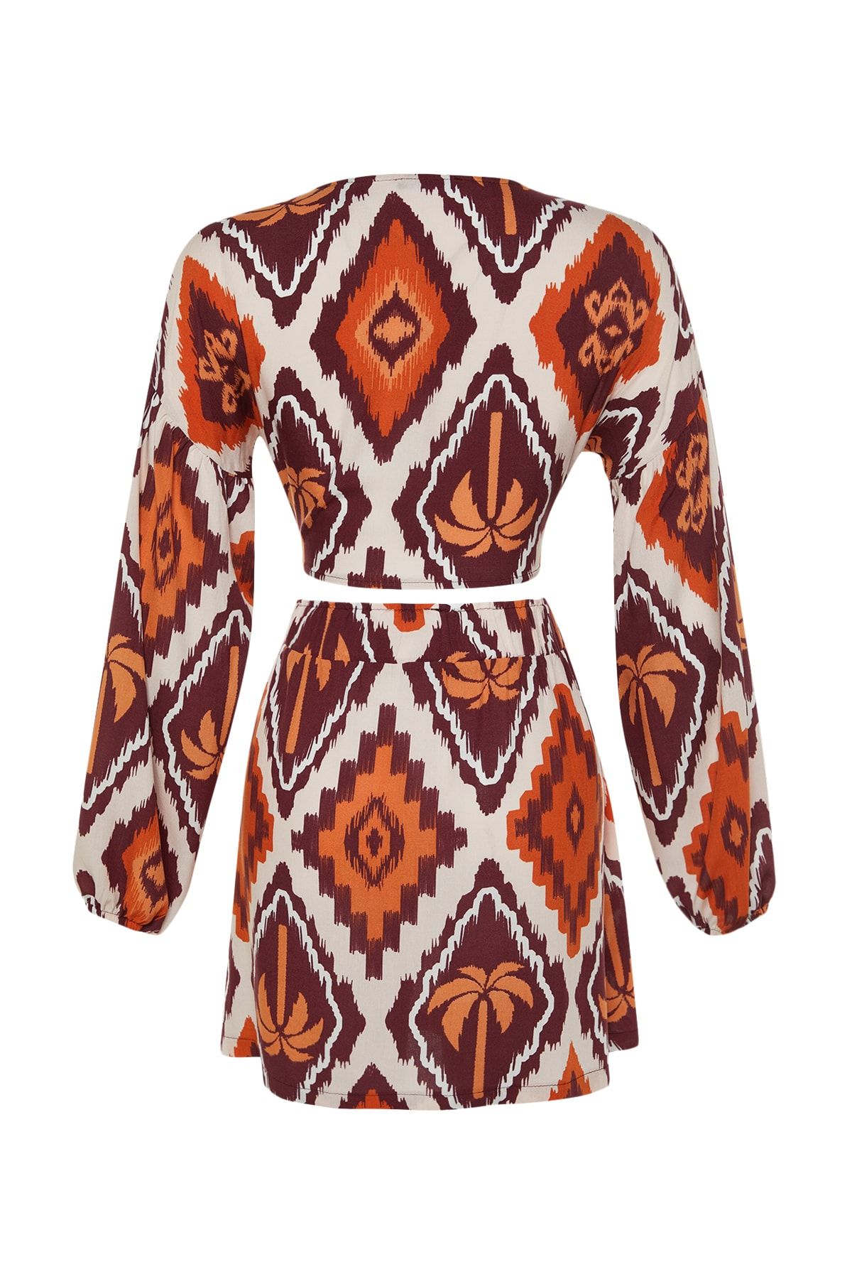 Trendyol Collection-Tropical Patterned Woven Tied Blouse Skirt Set TBESS23AU00090 8