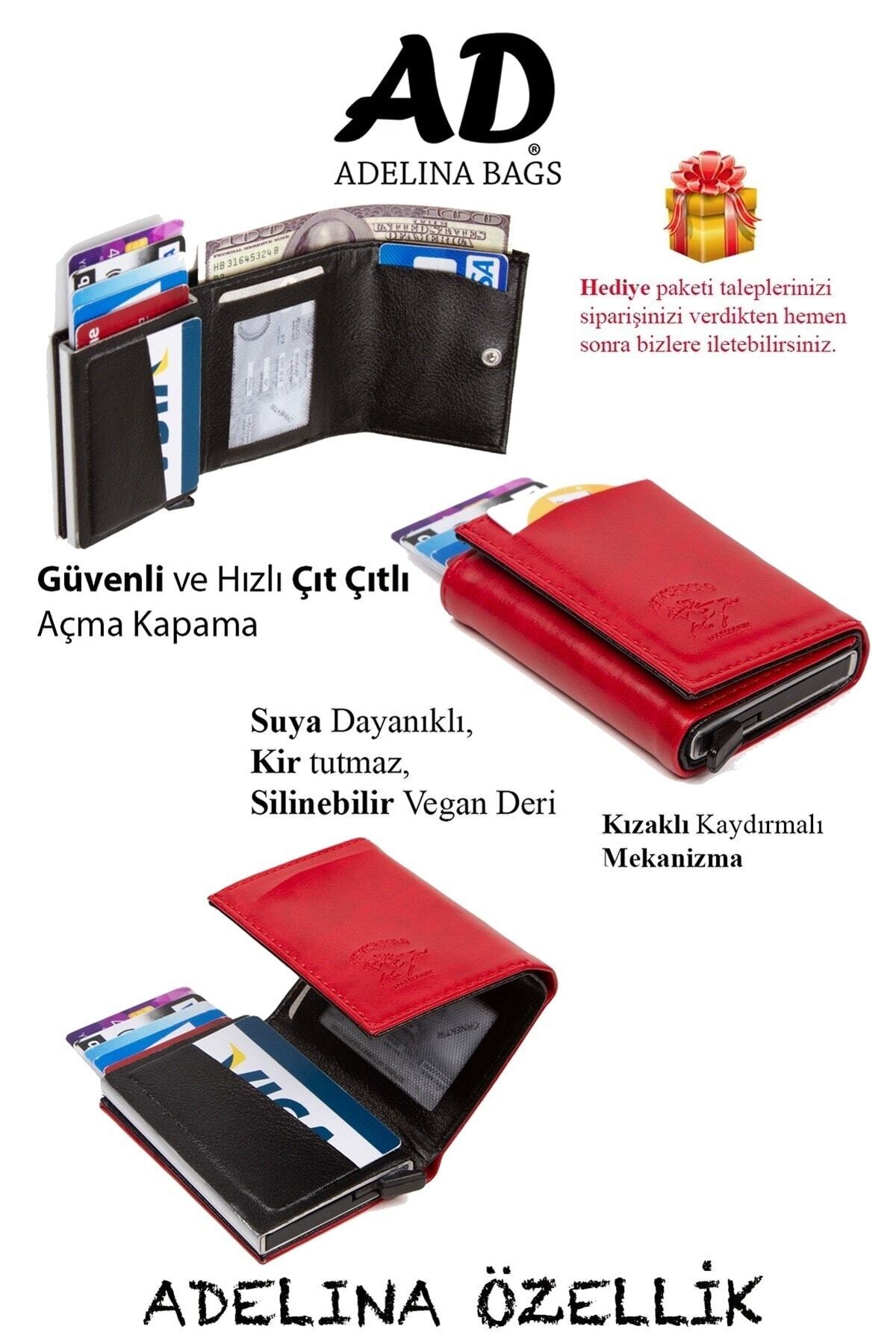 Newish Adelina Unisex Kırmızı Alüminyum Mekanizmalı Kızaklı Kartlık Cüzdan Aksesuar görsel 2