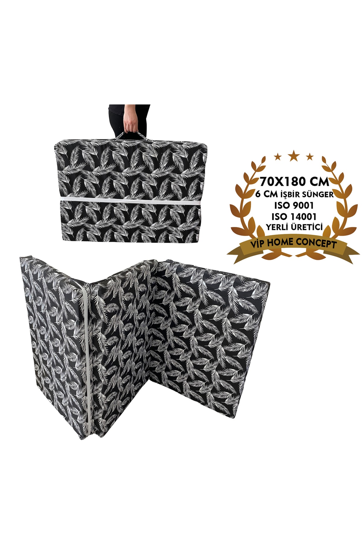 Vip Home Concept Market Ürünleri Tek Kişilik Katlanır Yer Yatağı(70x180x6cm)siyah Tüy Sünger Yatak