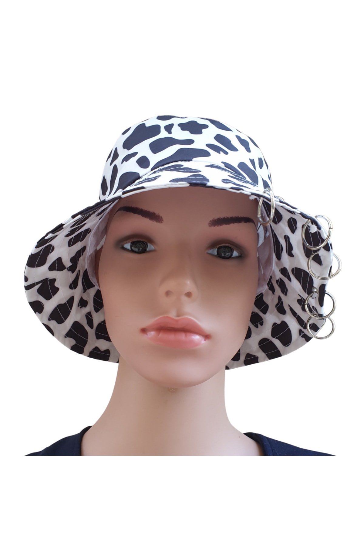 Cow Patterned, Pierced, Hooked Bucket Hat